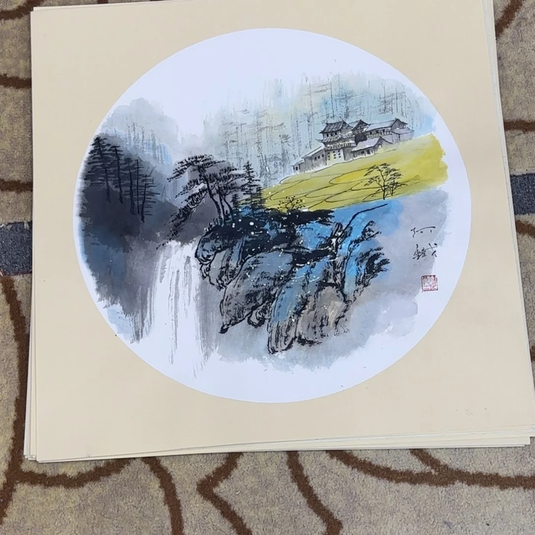 国画赵铁山水卡纸艺