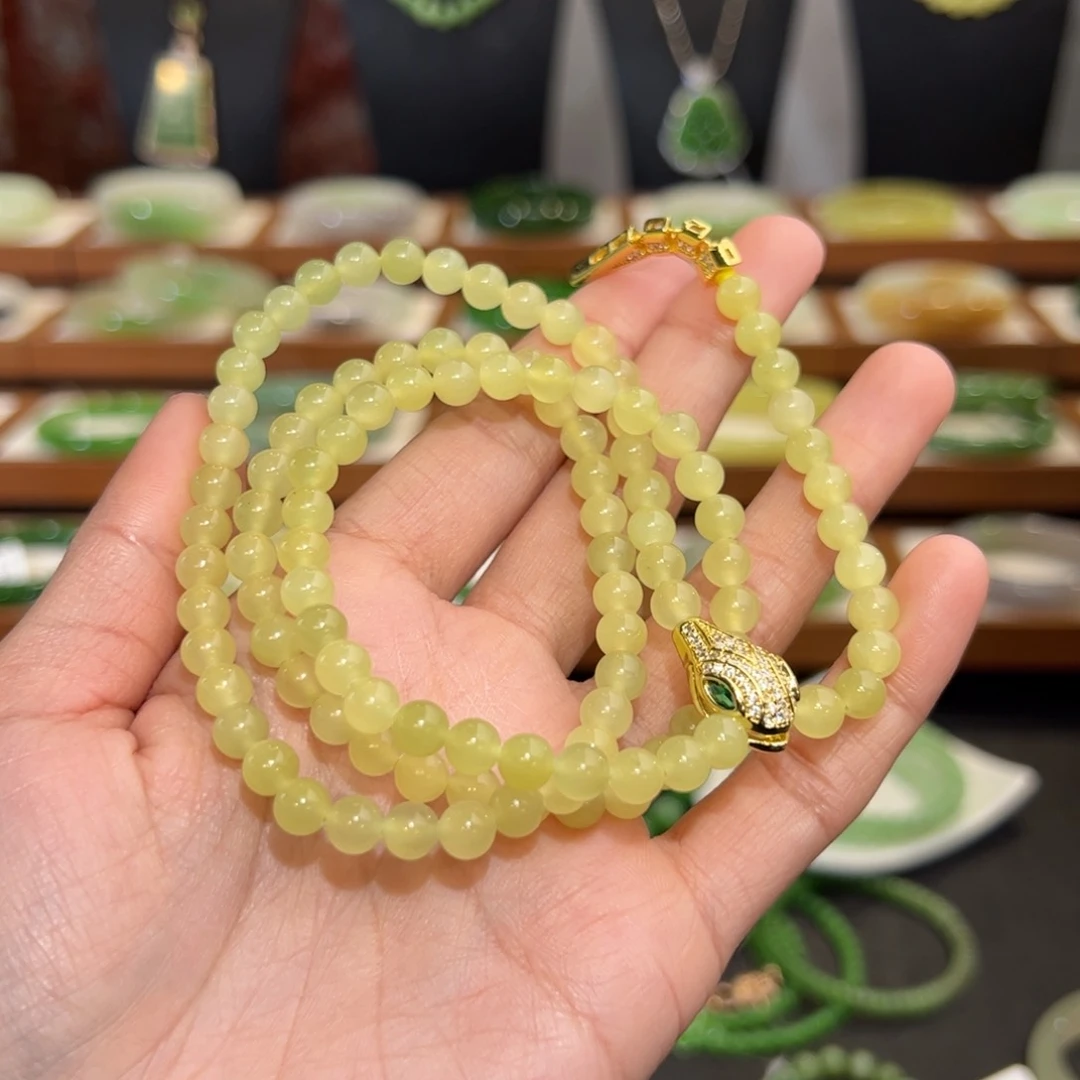 和田玉珠串未镶嵌新疆若羌冰底黄口108