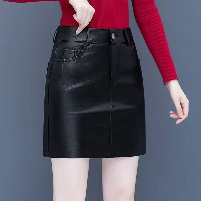 771#小皮裙女半身裙2025年秋冬季新款高腰显瘦百搭短裙
