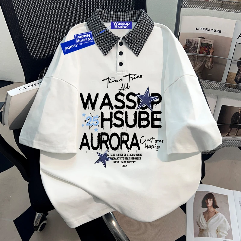 WASSUP HSUBE潮牌重磅oversizePOLO衫男士夏季美式高街短袖T恤潮