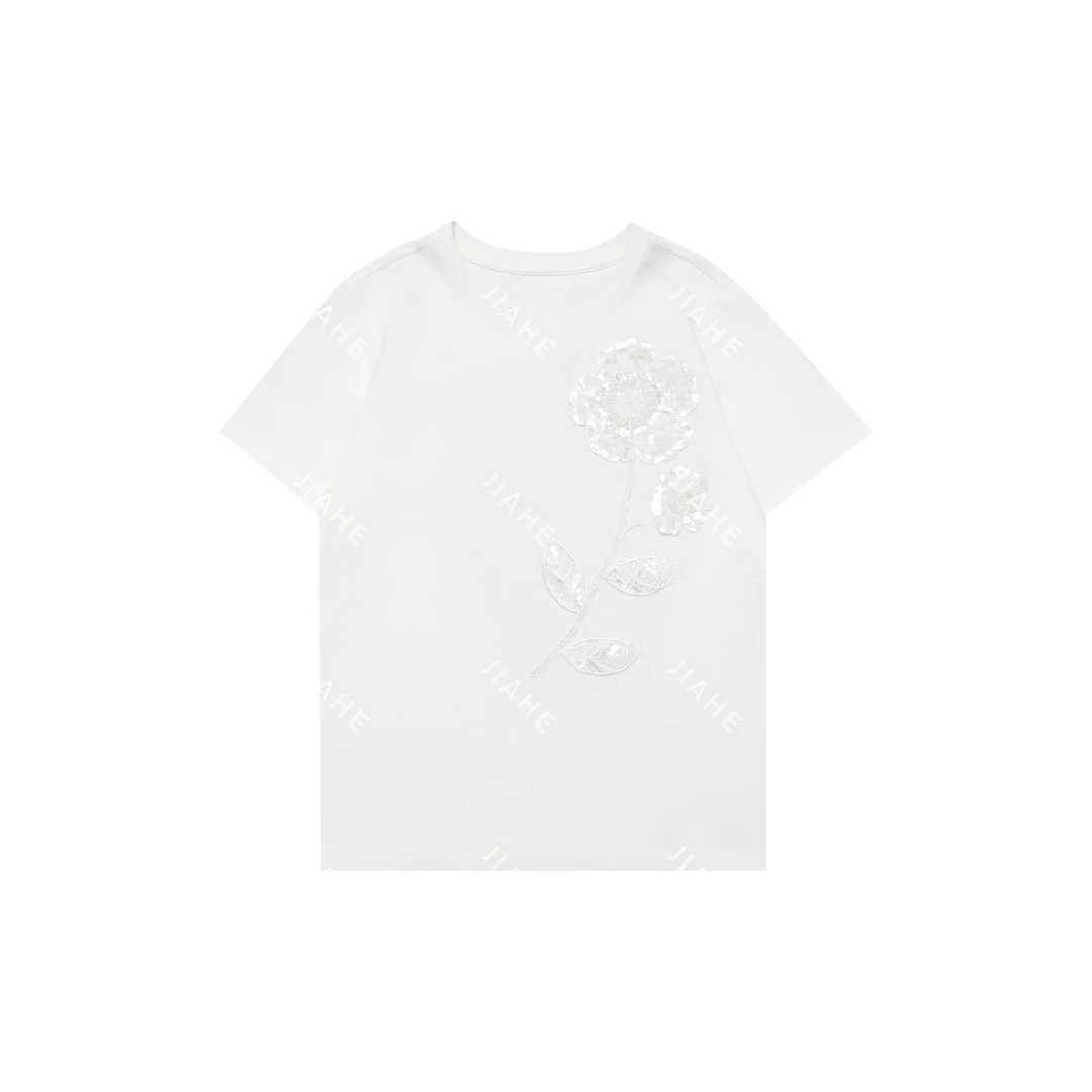 【珈禾】‘’太阳花‘’深圳南油轻奢立体绣花重工原创设计短袖2025