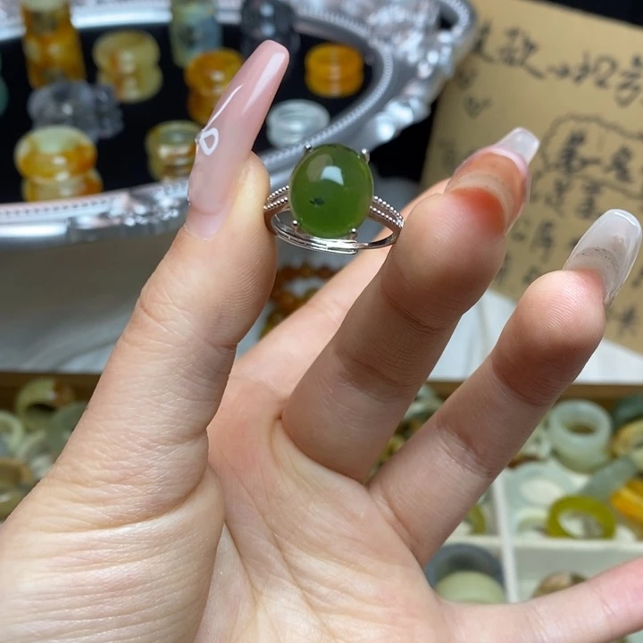 蛇纹石玉合金戒指18-
