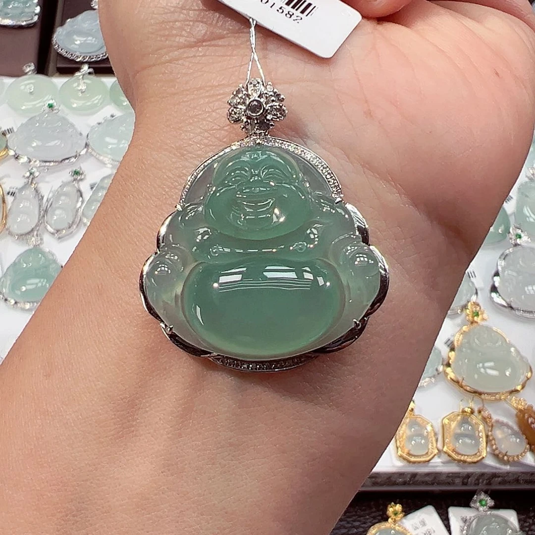 吊坠(不含链)18K金镶嵌翡翠佛公