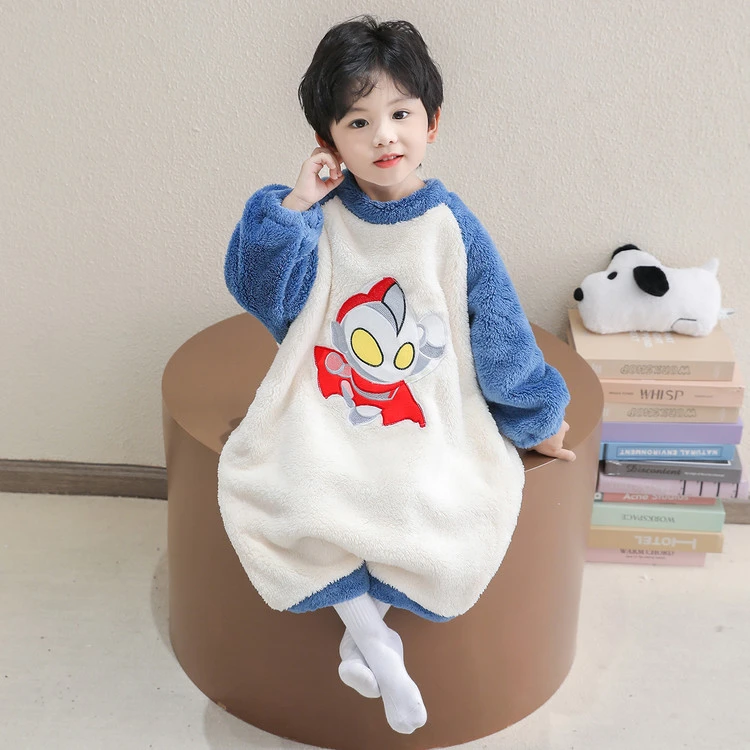 奥特曼男童睡袍冬季儿童法兰绒冬季加厚家居服宝宝连体睡衣防踢被