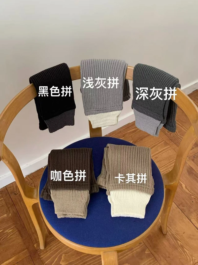 拼色针织保暖袜套小腿袜配鲨鱼裤叠穿堆堆袜