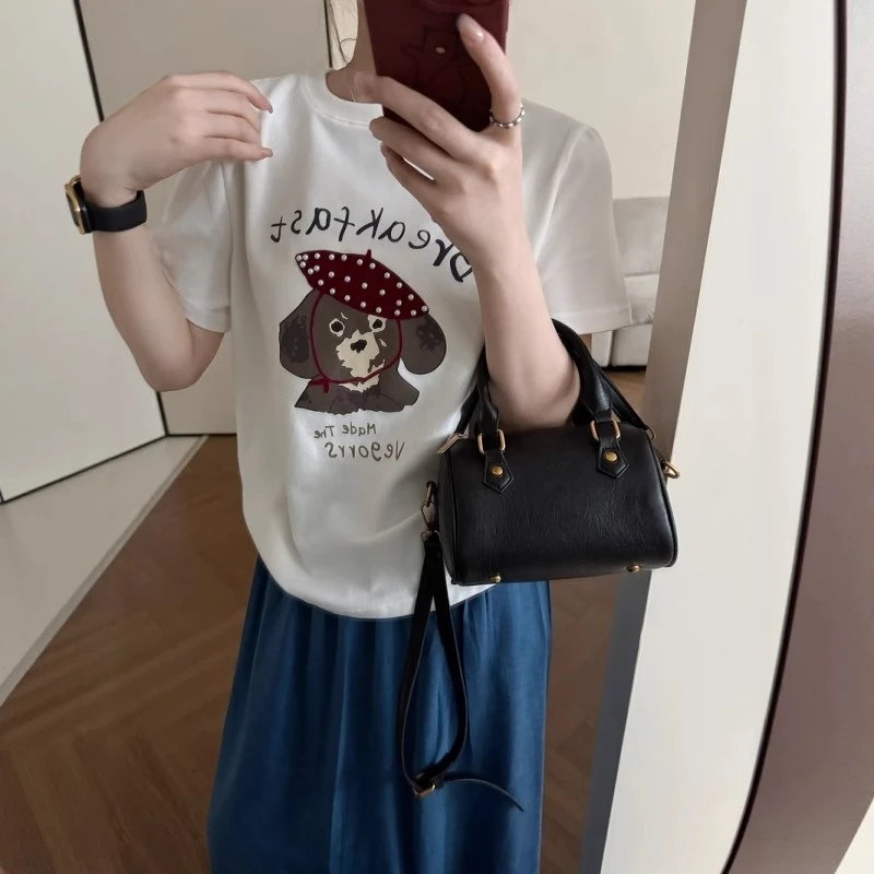 五一旅游出街母亲节网红洋气纯欲慵懒风2025新款韩系狗狗印花T恤