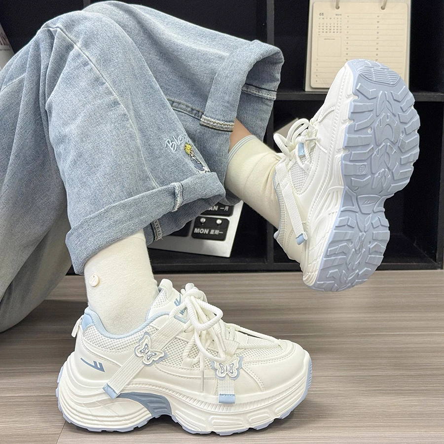 回力海盐蓝蝴蝶老爹鞋女2025爆款潮流百搭休闲鞋子港风厚底运动鞋