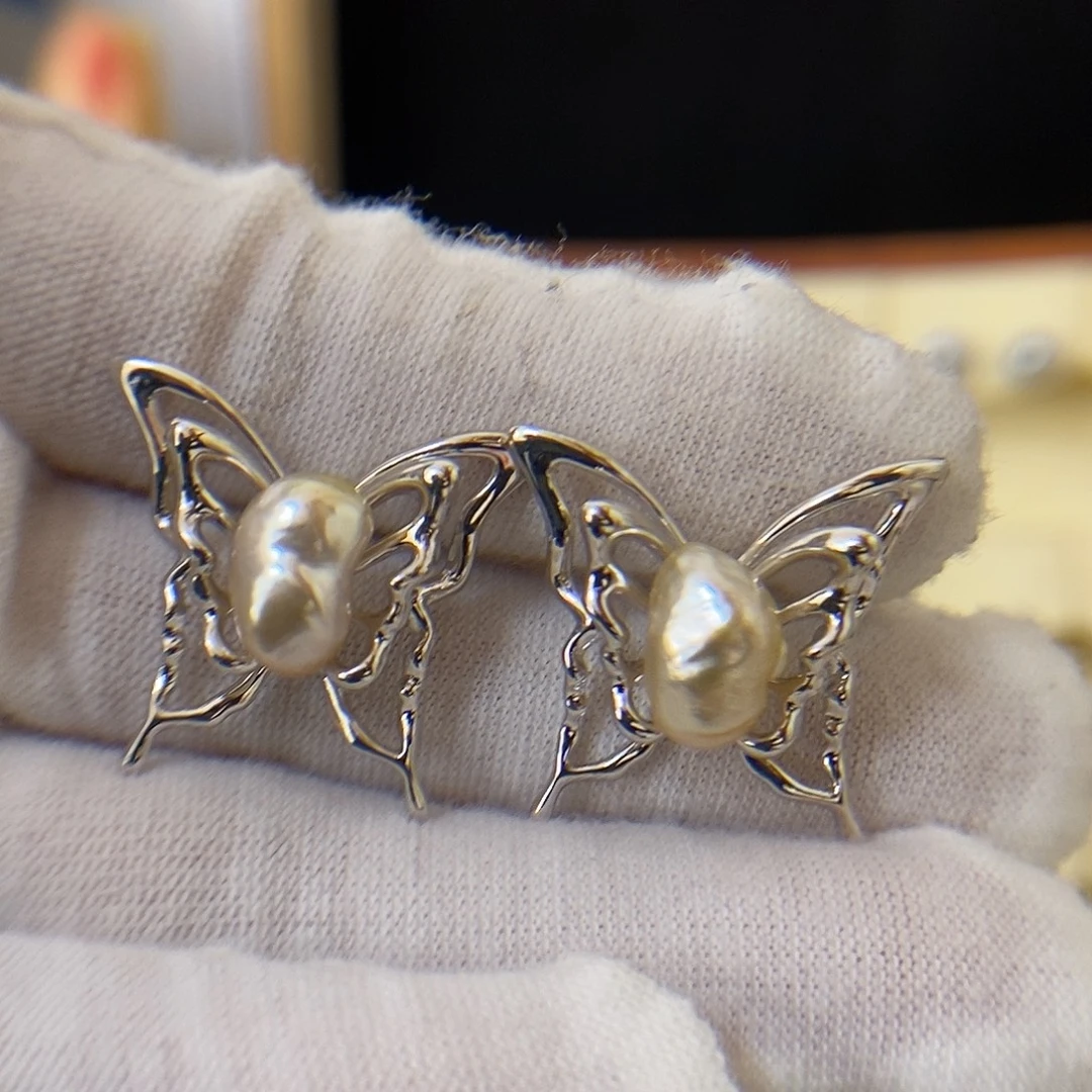 海水珍珠耳饰银S925镶嵌