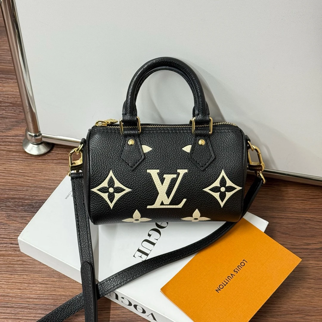 95新 LouisVuitton/路易威登 黑白牛皮压纹speedy nano/609929304