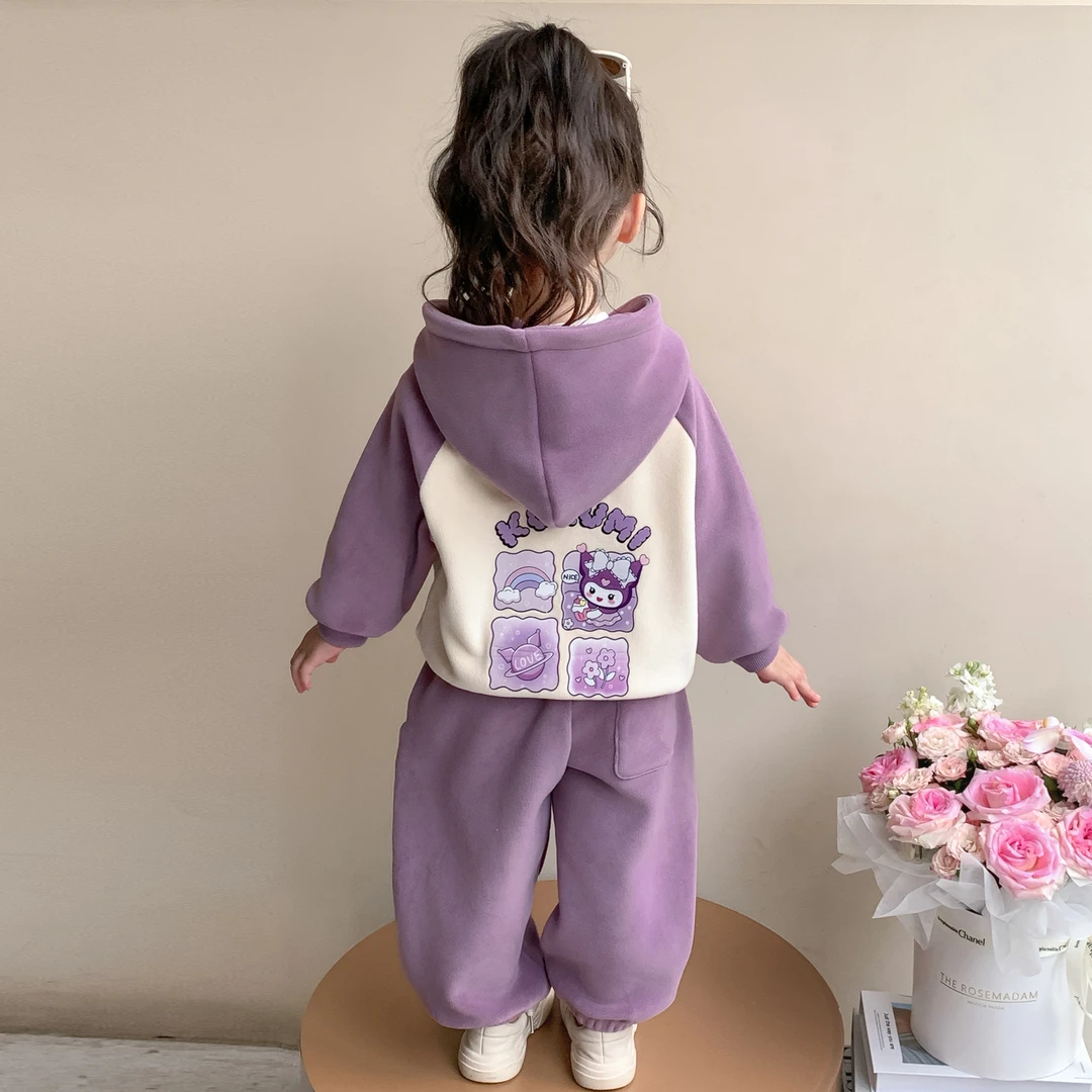 女童加绒套装儿童秋冬装韩版洋气库洛米女宝宝冬季保暖休闲两件套