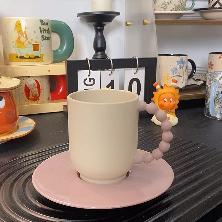 陶瓷紫色糖葫芦把手咖啡杯碟