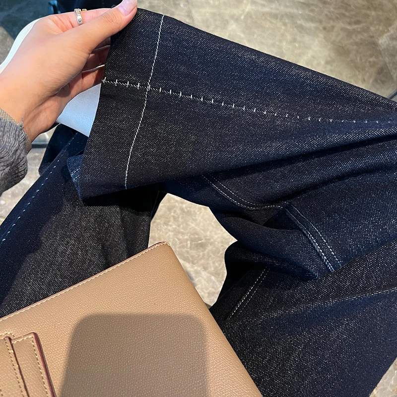 深蓝色复古宽松阔腿牛仔裤女2025早秋新品美式高腰显瘦垂感直筒裤