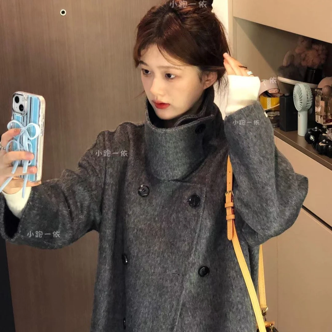 反季特价扣韩版宽松中长款大衣女加厚双排9双面毛呢外套秋冬
