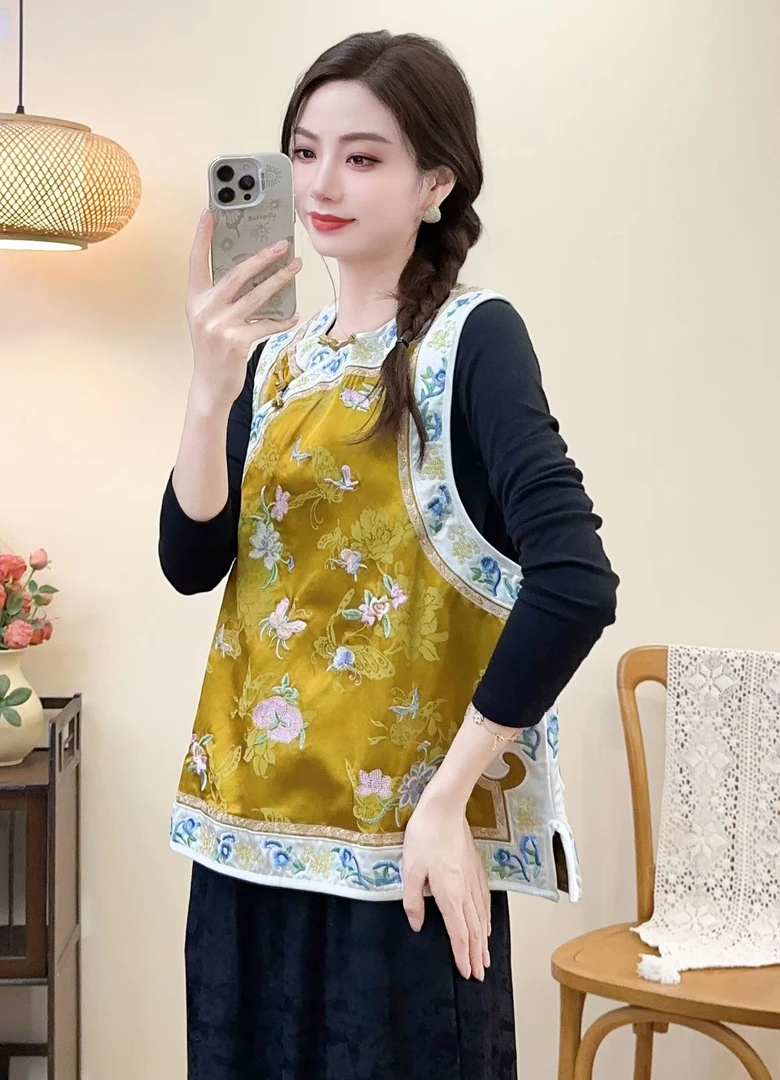 8175新款  国风绣花马甲时尚百搭女士中式中国风