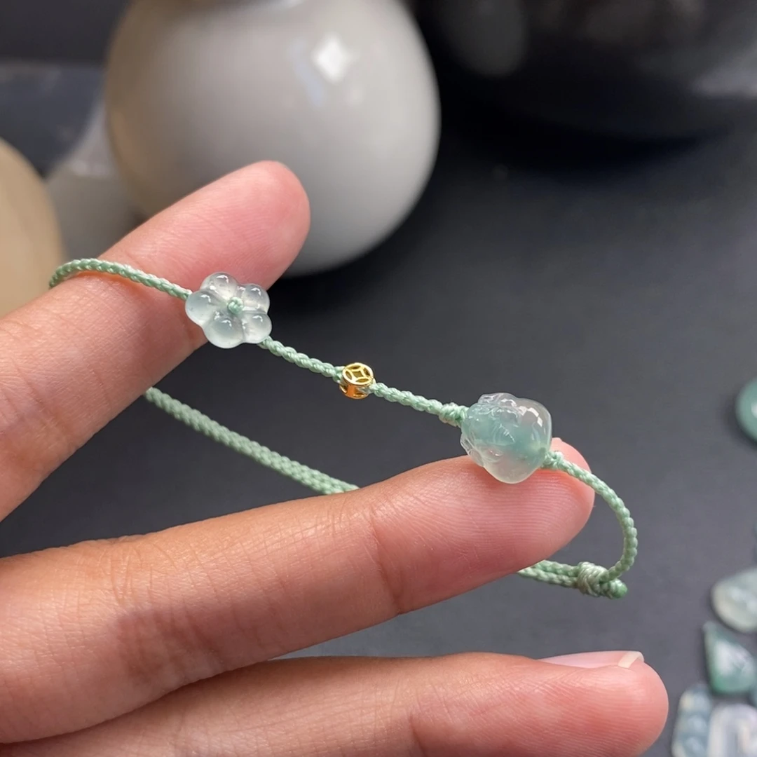 翡翠裸石金蟾花花手绳