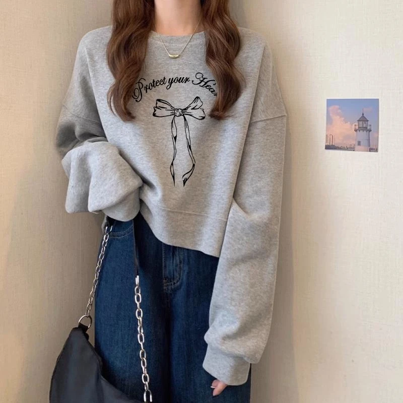 短款灰色卫衣女秋冬2025新款爆款小个子套头宽松小众长袖上衣春秋