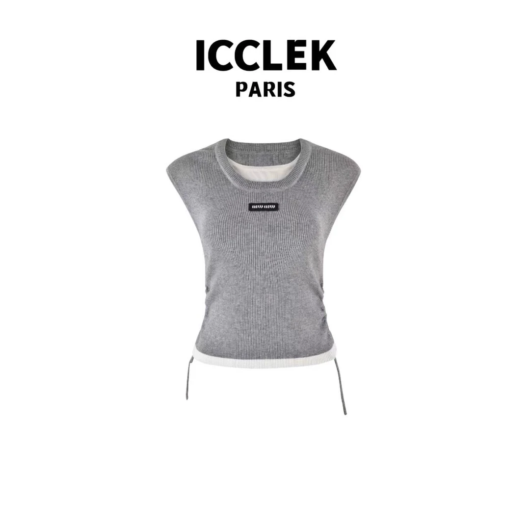 【玲姐专属】灰色假两件无袖针织背心 夏季 休闲 百搭 -2534