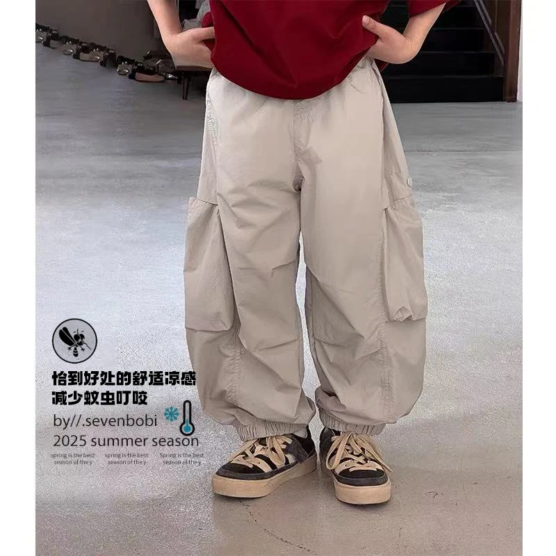 【现货】童装夏季男童工装裤薄款中大童长裤新款儿童韩版防蚊裤子