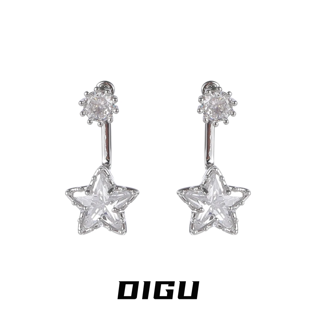 嘀咕家 铜合金合成锆石耳饰 精致星星耳环五角星耳钉一款两戴耳饰