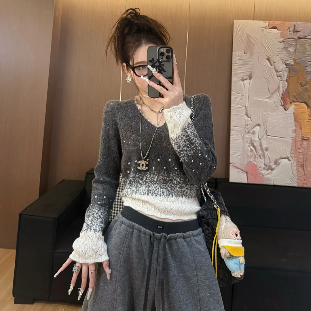 【LLU李】重工渐变设计感针织衫修身显瘦打底衫百搭上衣LLU-1806913