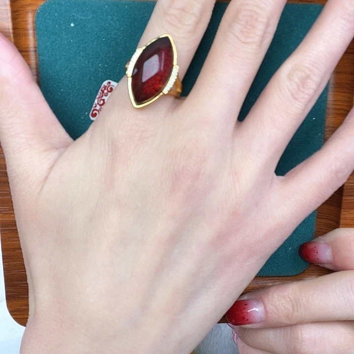 琥珀戒指银S925镶嵌戒指