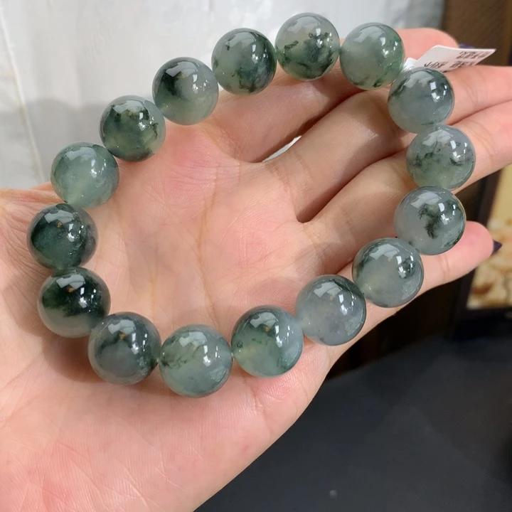 翡翠未镶嵌手串卡12.9冰胶水墨画飘花手串