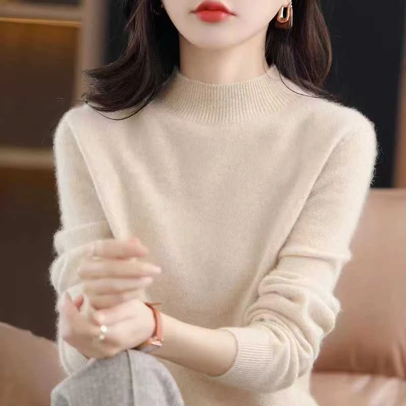 【商场同款~羊毛衫】一线成衣半高领针织衫宽松套头打底毛衣女-465