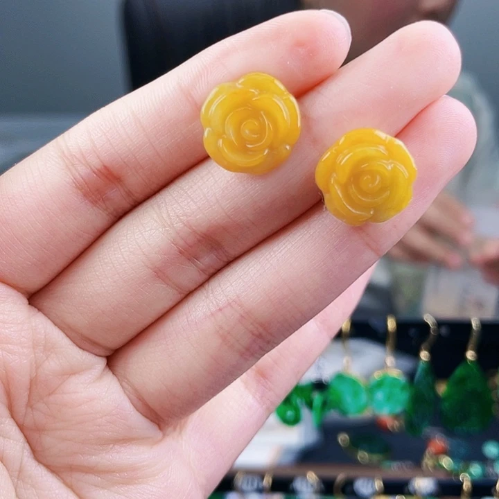 翡翠耳饰银S925镶嵌饰品