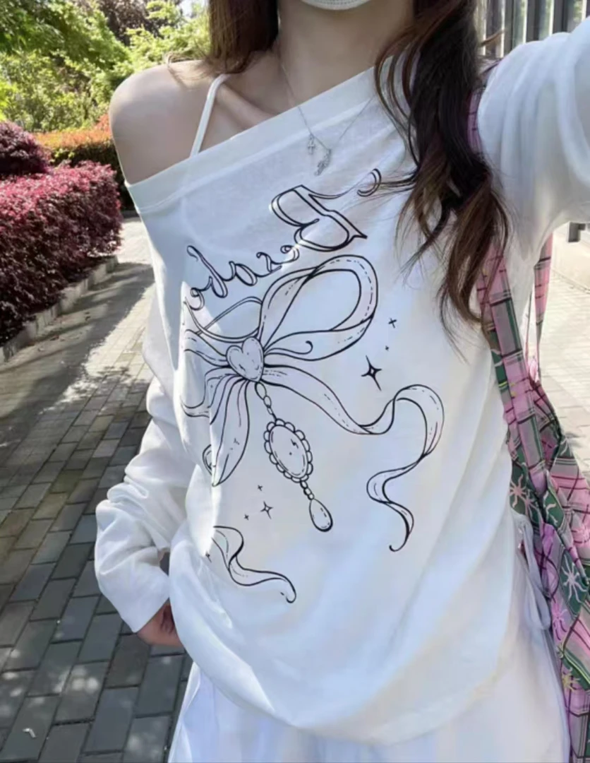 三金 美式复古辣妹长袖夏季宽松大码防晒印花上衣90032