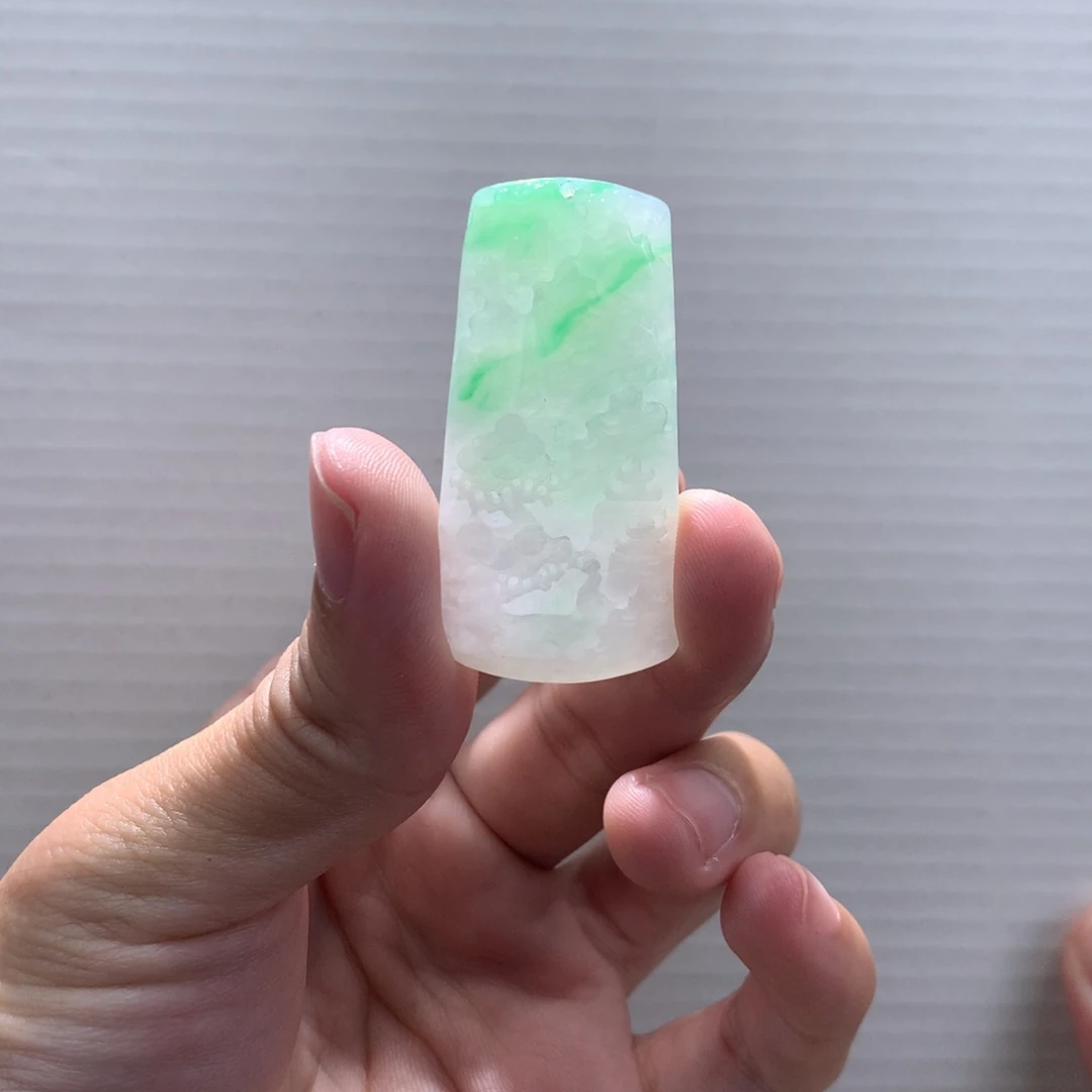 翡翠未镶嵌颈饰飘阳绿山水牌