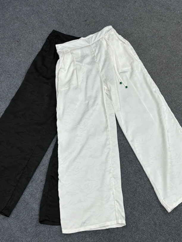 新款提花花螺裤新中式女士九分休闲直筒裤