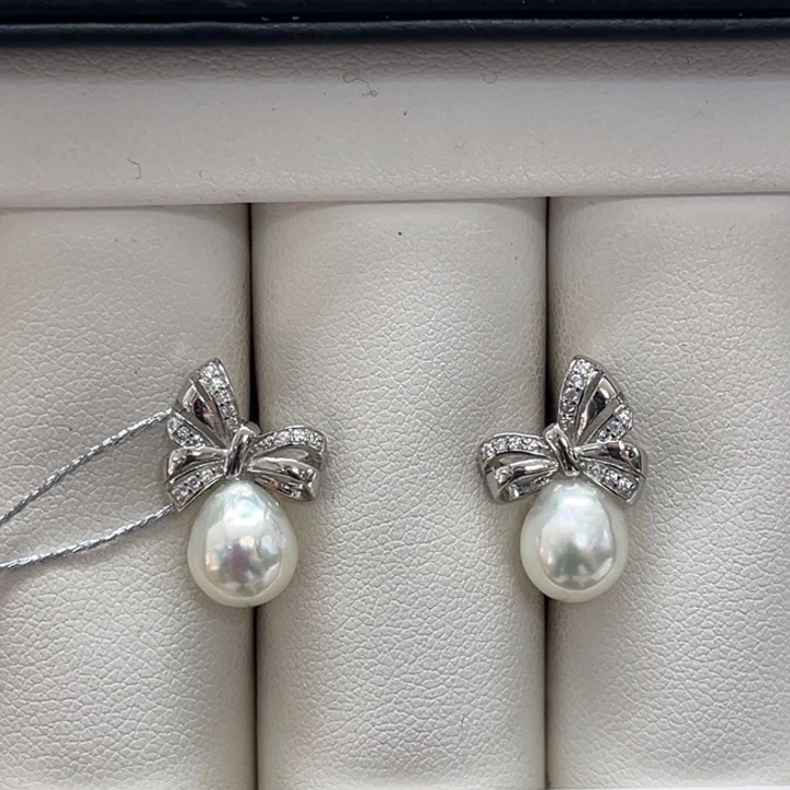 海水珍珠耳饰银S925镶嵌AK 7-8mm 3号