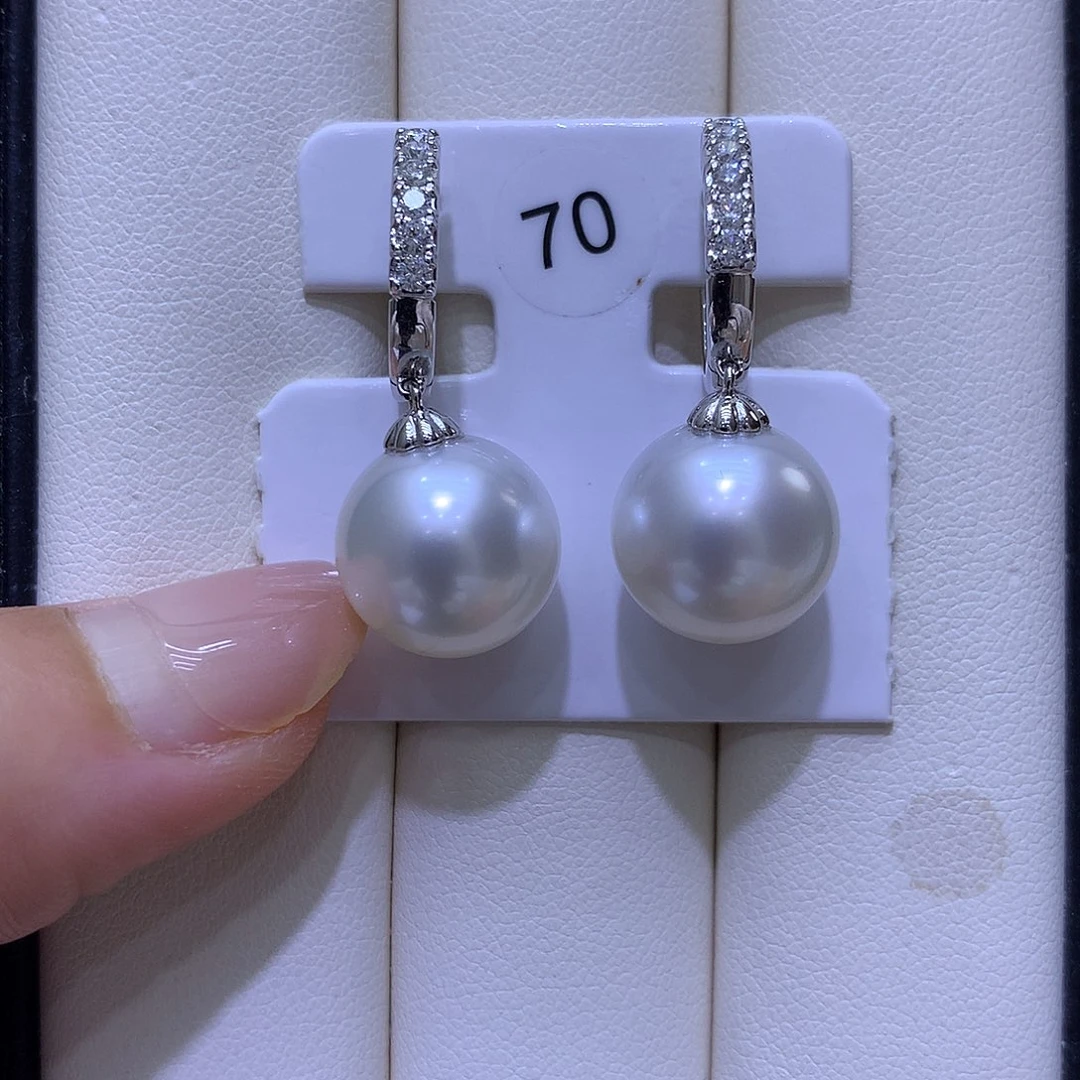 海水珍珠18K金镶嵌耳饰13/14mm澳白