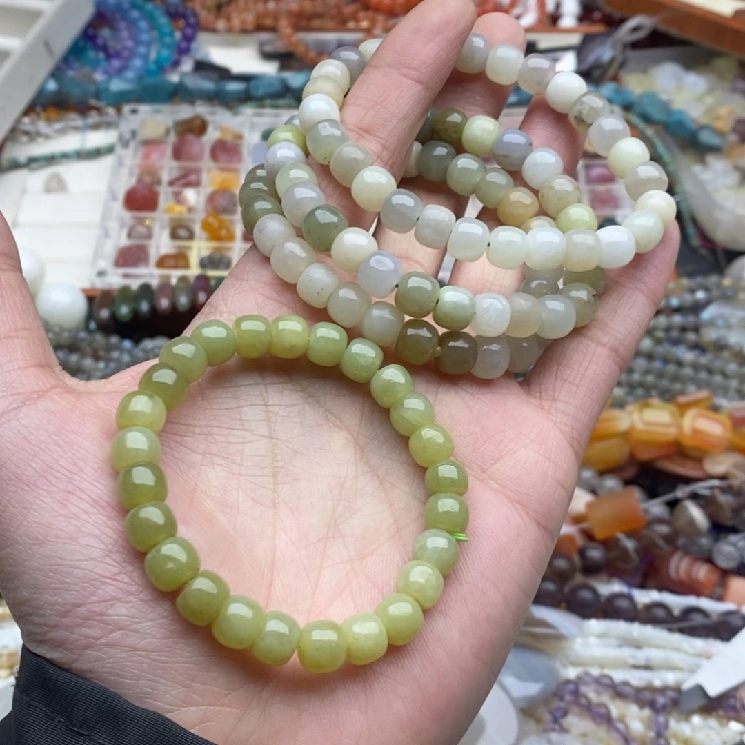 玛瑙/玉髓未镶嵌珠宝半成品一条纯天然8mm和田玉老型手链