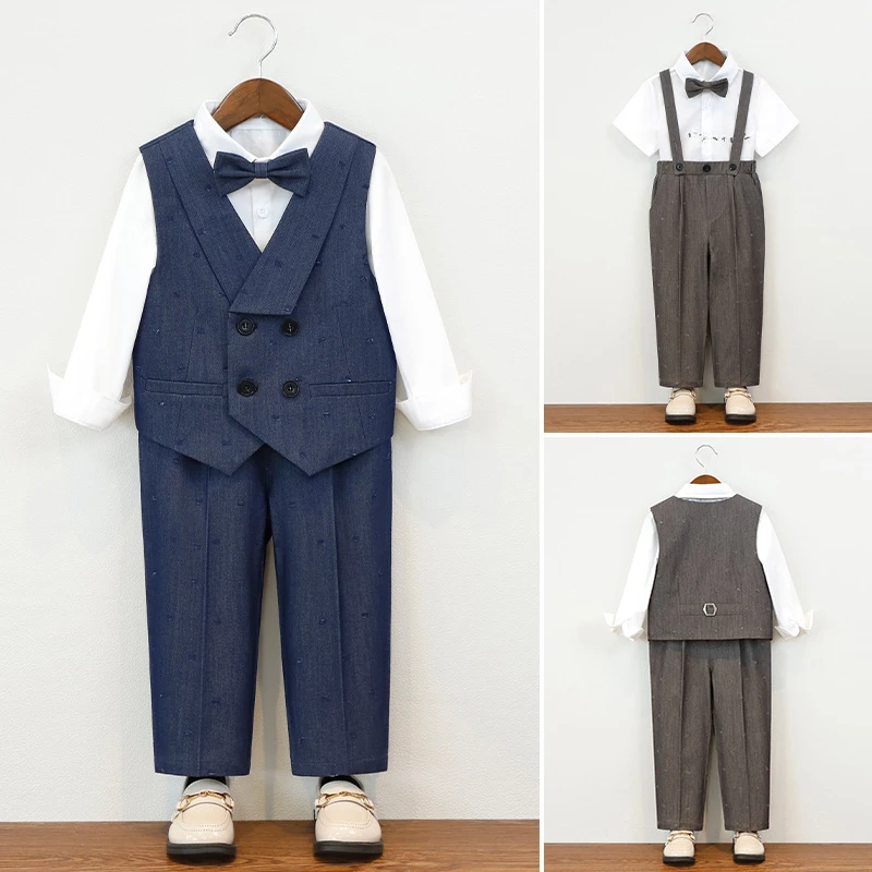 宝宝马甲背带裤套装主持人演讲钢琴演出英伦风西服儿童小西装