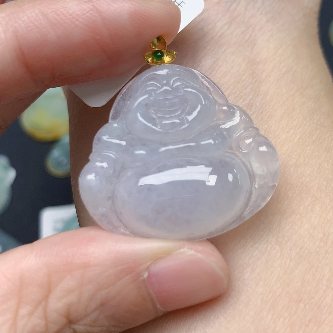 颈饰18K金镶嵌翡翠天然缅甸A货翡翠