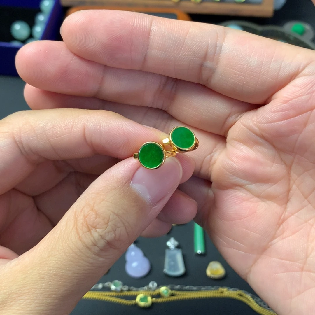 翡翠银S925镶嵌耳饰小耳包