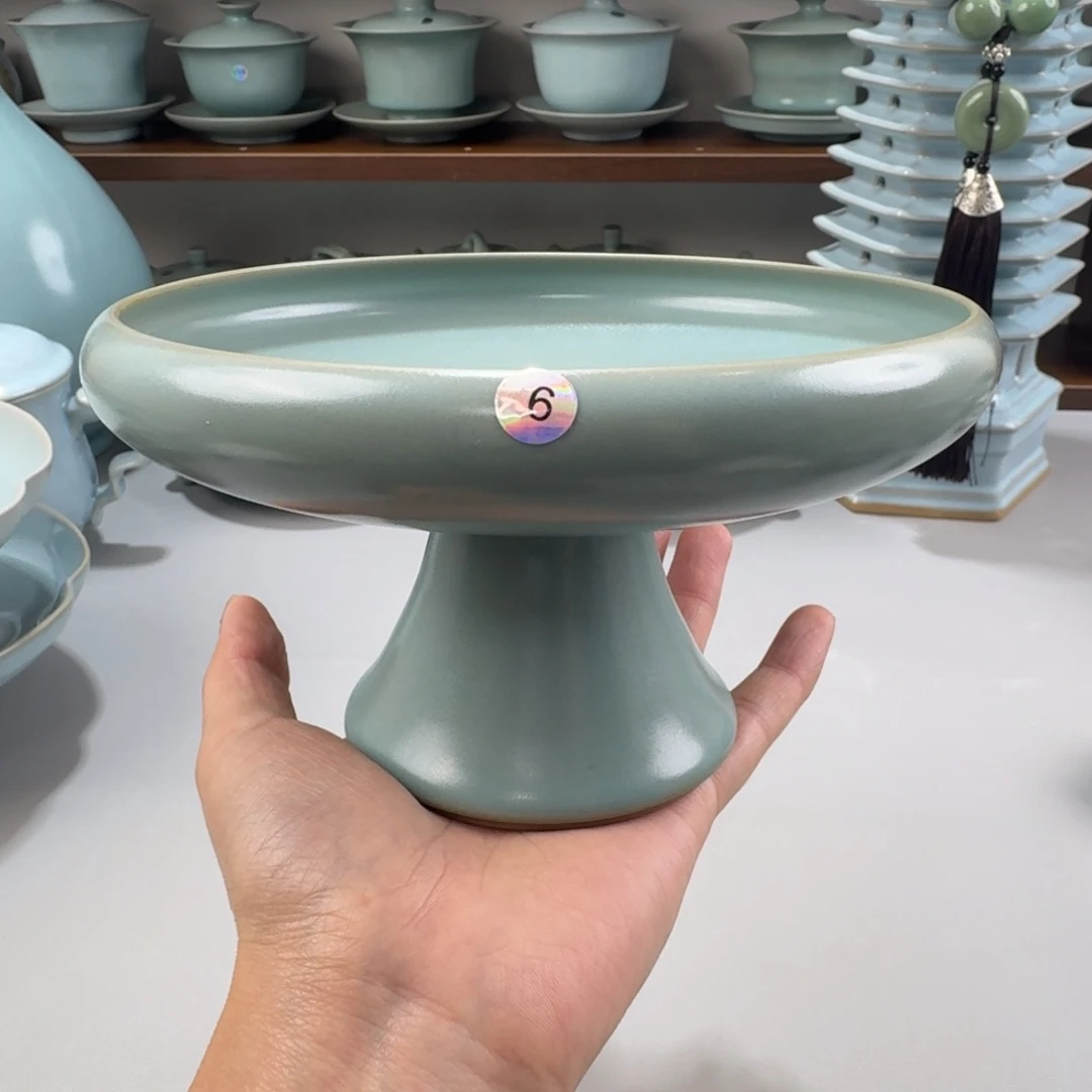 瓷摆件二级汝窑仿古釉高足盘编号6