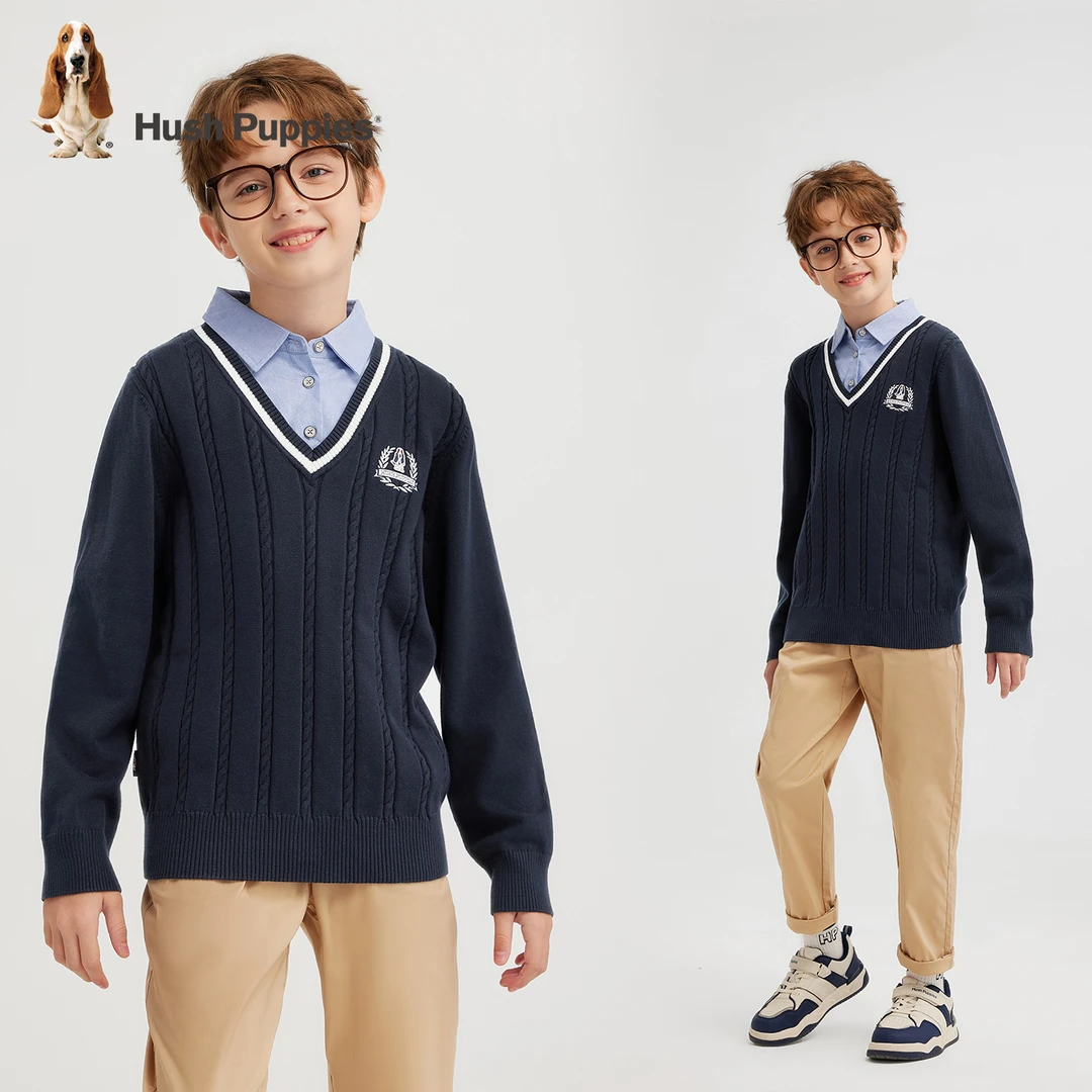 【圆领线衣】暇步士童装2025秋季新款儿童经典学院风假两件线衣