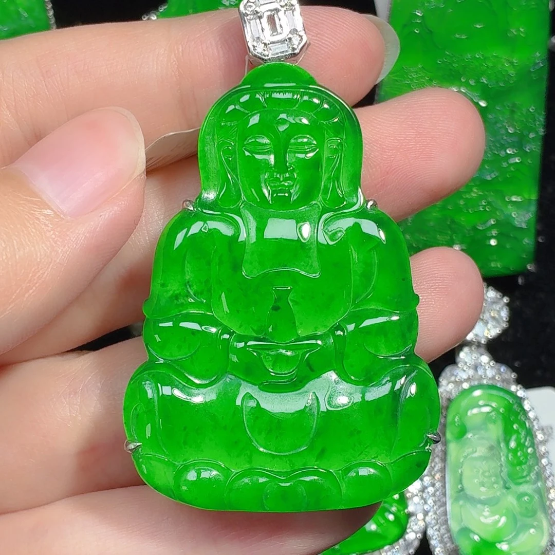 翡翠银S925镶嵌颈饰天然A货翡翠
