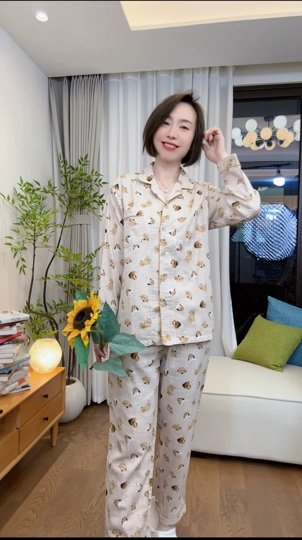 『情侣薄款』双层纯棉纱情侣长袖家居服套装MY0018