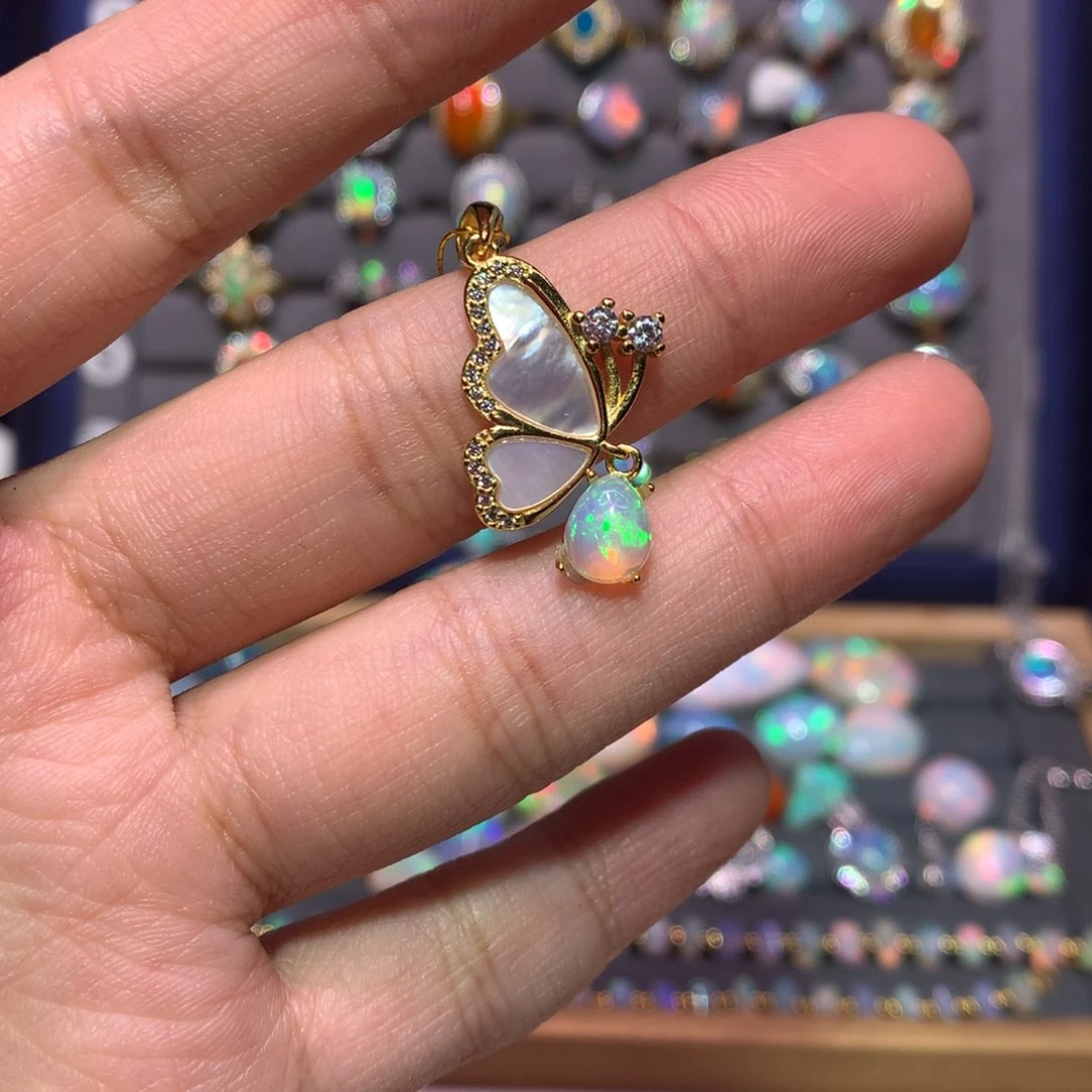 银S925镀金镶嵌欧泊吊坠