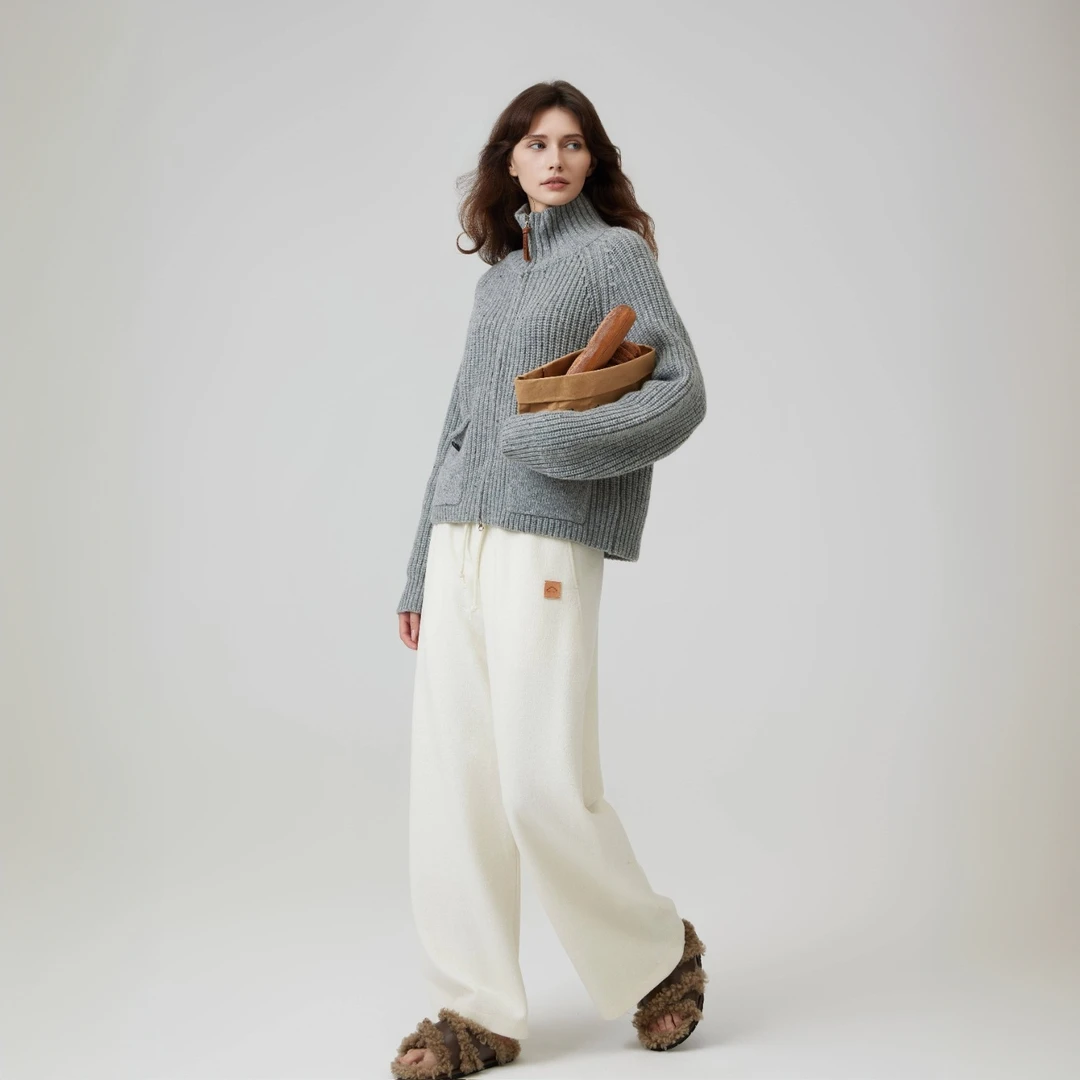 Mesosph慵懒松弛羊毛直筒显瘦垂感防静电防起球秋冬保暖长裤