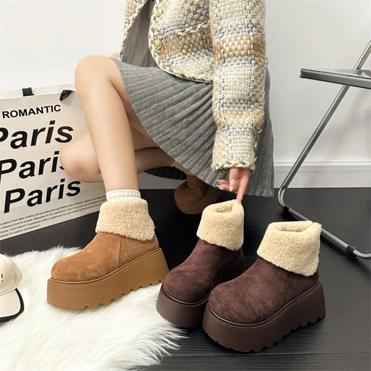 新款棉靴加厚翻毛2025雪地靴短筒气质女款增高圆头时尚百搭加绒
