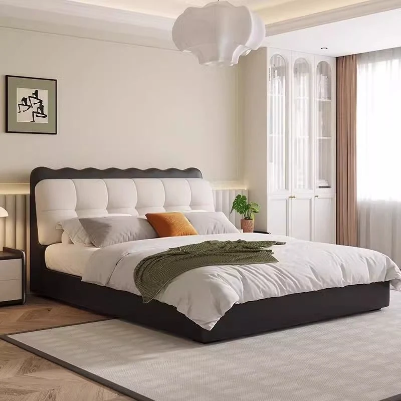 现代简约泡芙床奶油风小户型布艺软包双人床现代简约双人储物大床