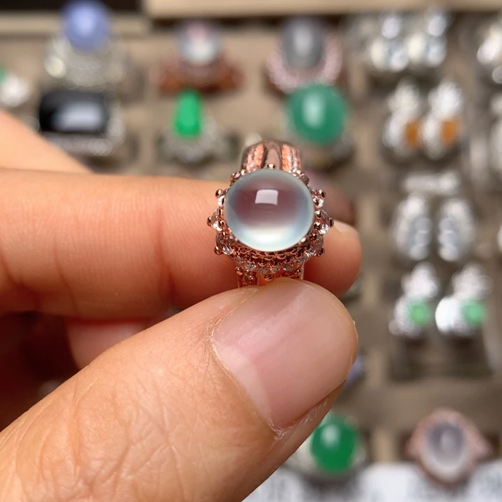 翡翠合金戒指翡翠高冰双眼皮刚蛋