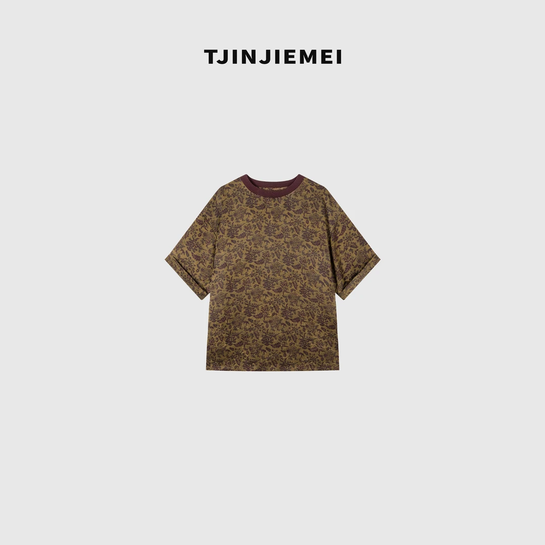 T井姐妹【云中锦】设计感精致百搭气质桑蚕丝短袖T恤DX2506-TJ380