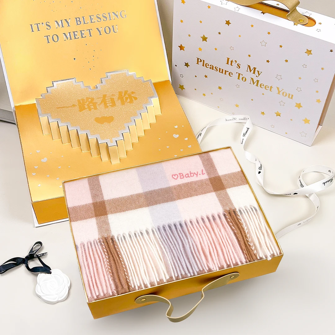 100%纯羊毛围巾生日礼物圣诞节送女给女朋友送闺蜜妈妈老婆礼盒装