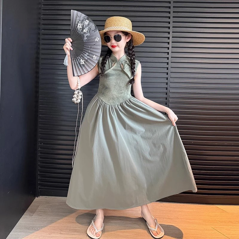 女童裙子夏季2025新款新中式连衣裙儿童国风旗袍裙汉服大童背心裙