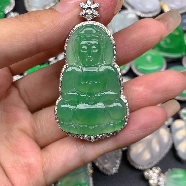 吊坠(不含链)18K金镶嵌翡翠